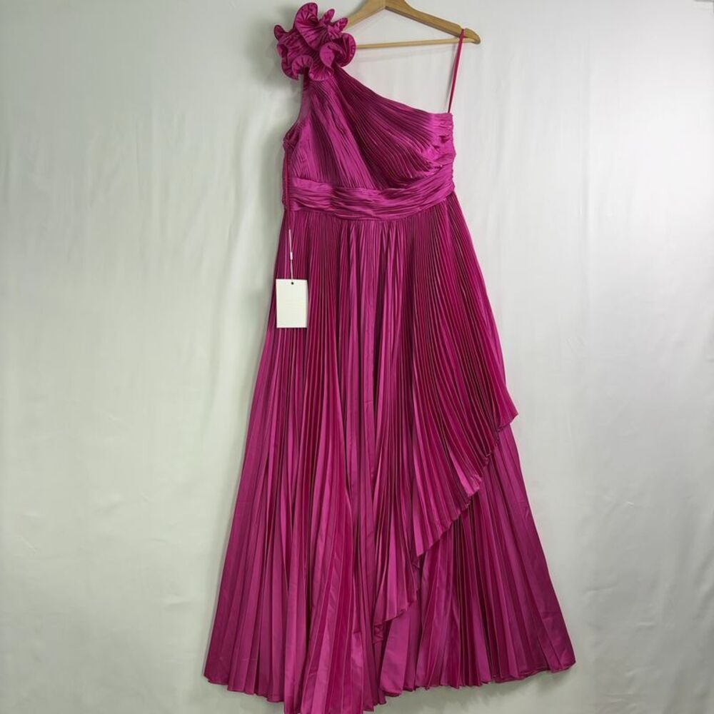Mac Duggal Fuchsia One-Shoulder Pleated Maxi Dress